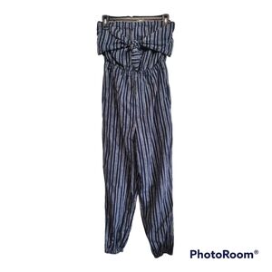 Aerie striped halter top jumpsuit blue size small